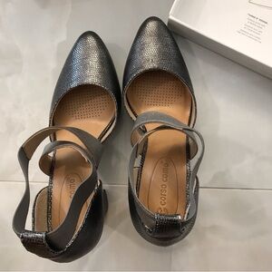 Corso Como Metallic Gray Ankle Strap Heels